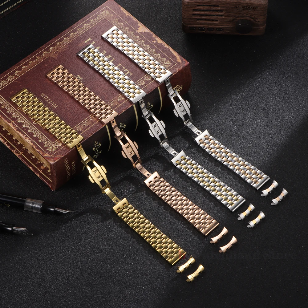 12/14/16/18/19/20/21/22mm Stainless Steel Strap for Tissot Curved End Wristband for Seiko Universal Bracelet Butterfly Buckle