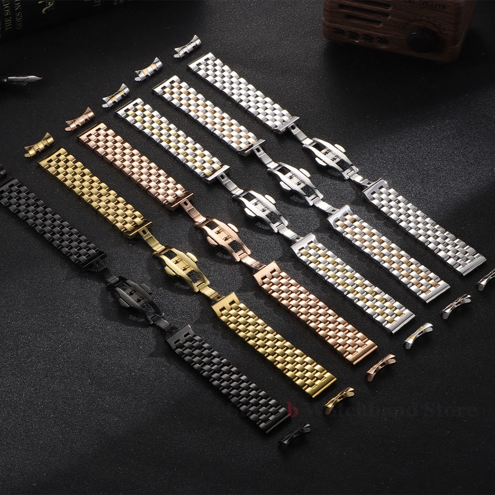 12/14/16/18/19/20/21/22mm Stainless Steel Strap for Tissot Curved End Wristband for Seiko Universal Bracelet Butterfly Buckle