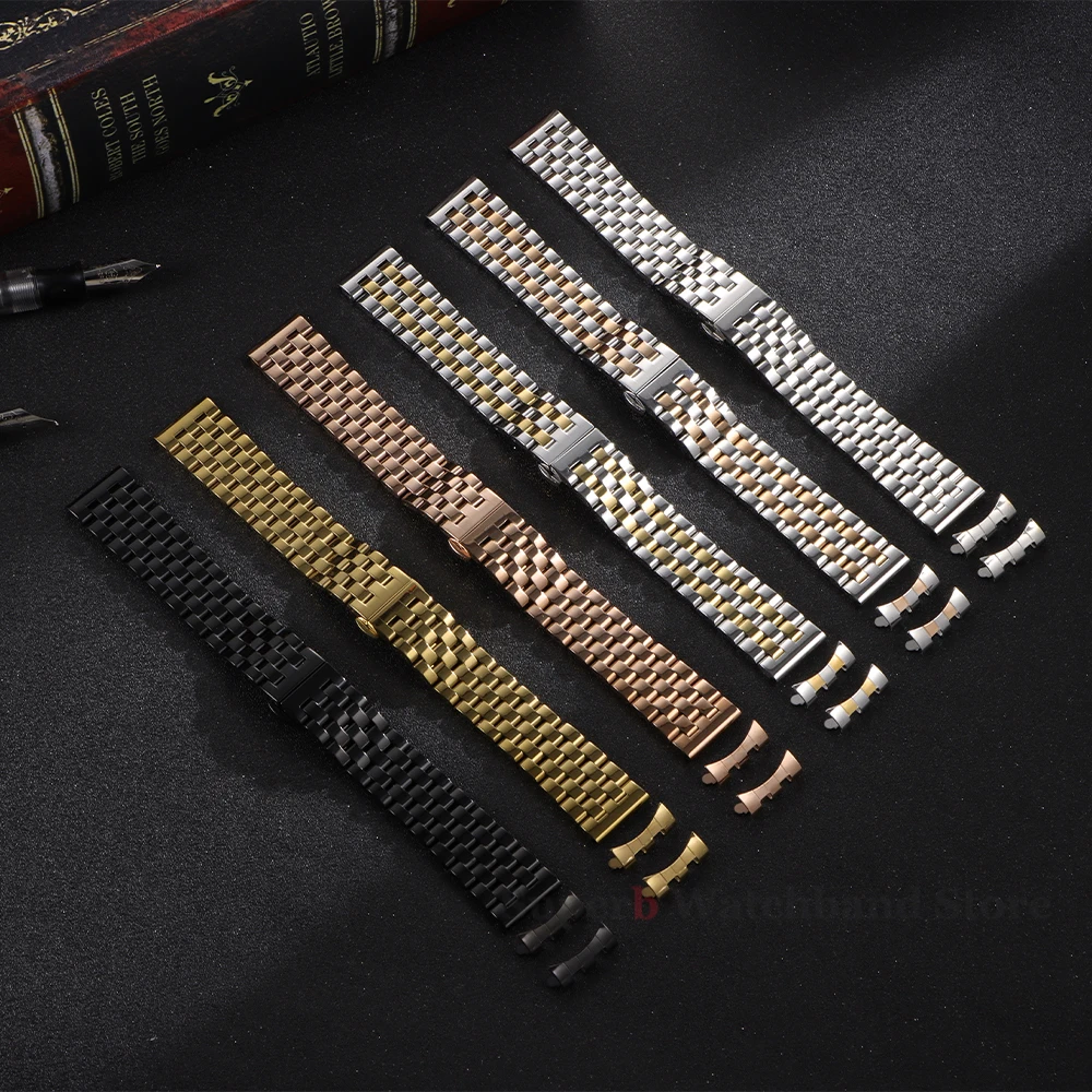 12/14/16/18/19/20/21/22mm Stainless Steel Strap for Tissot Curved End Wristband for Seiko Universal Bracelet Butterfly Buckle