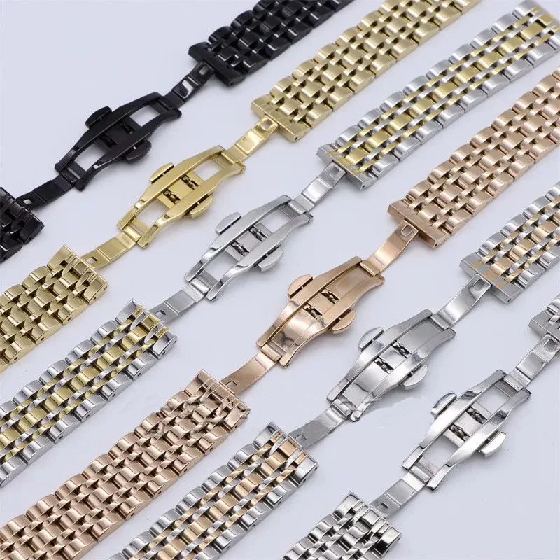 6021# Stainless Steel Solid Seven Bead Watch Band 10 12 13 14 15 16 17 18 19 20 21 22 23 24mm Watch Accessories Watch Straps