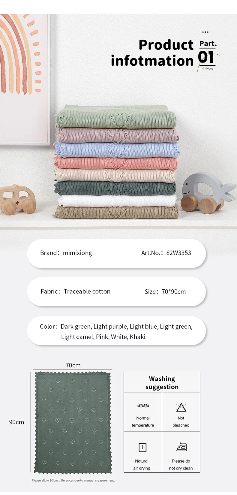 Baby Blankets Knitted 90*70cm Ultra-Soft Cotton Newborn Infant Boys Girls Comforter Stroller Bedding Swaddle Wrap Sleeping Stuff