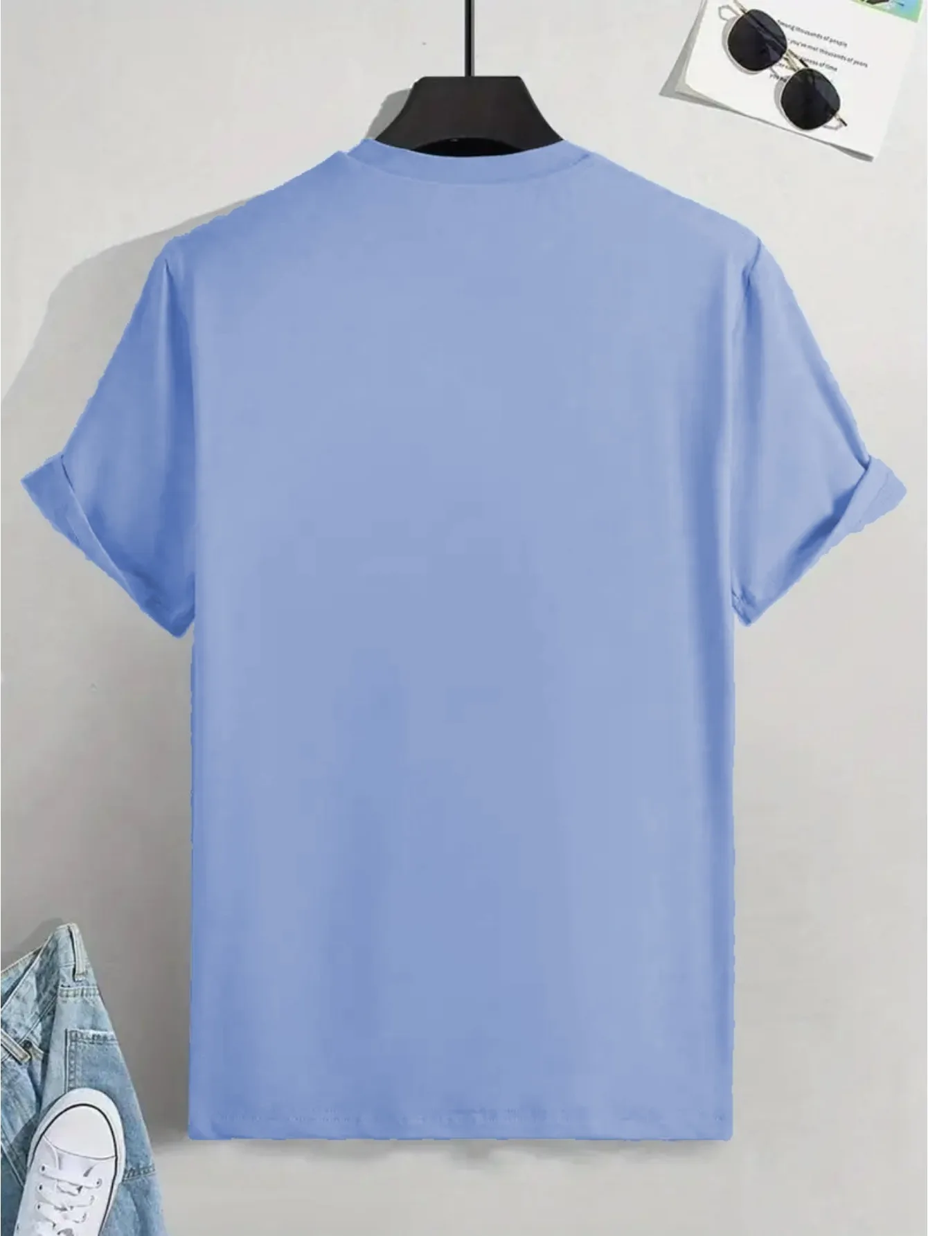 Summer Men's 100% Pure Cotton Casual Loose Plus Size Paris French Printed Sports Comfortable Round Neck Short Sleeved T-Shirt