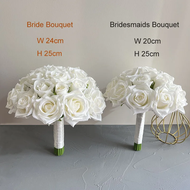 Bride Bridesmaids Bouquet Wedding Flowers Accessories Boutonniere Men White Silk Roses Artificial Bridal Bouquet Centrepiece