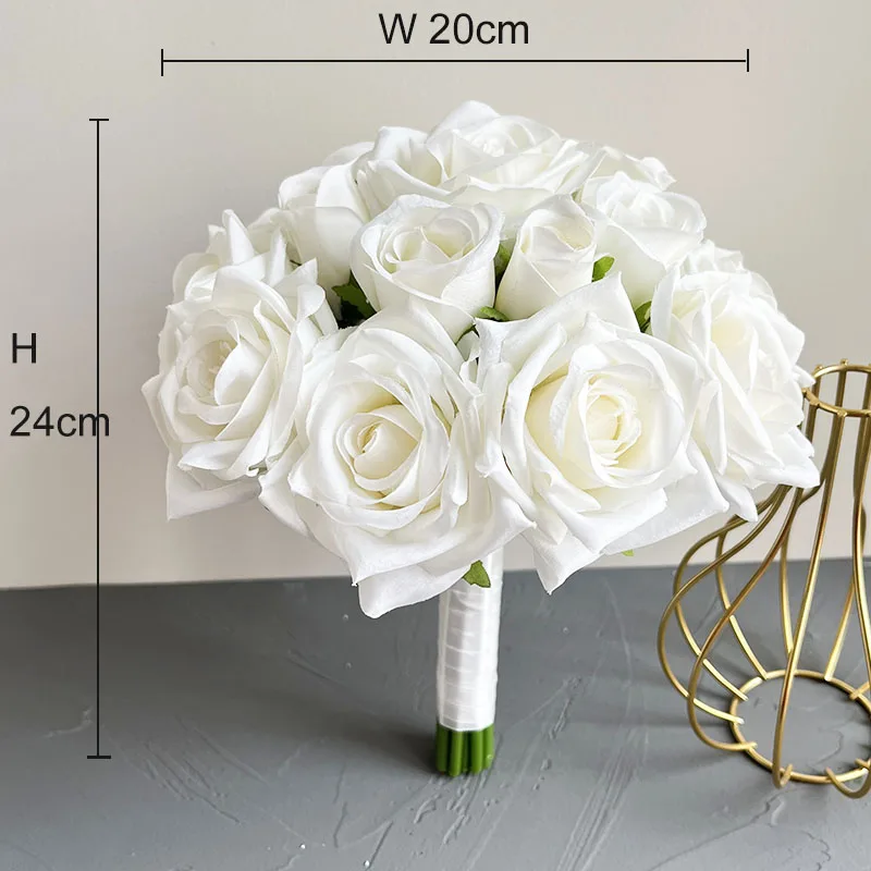 Bride Bridesmaids Bouquet Wedding Flowers Accessories Boutonniere Men White Silk Roses Artificial Bridal Bouquet Centrepiece