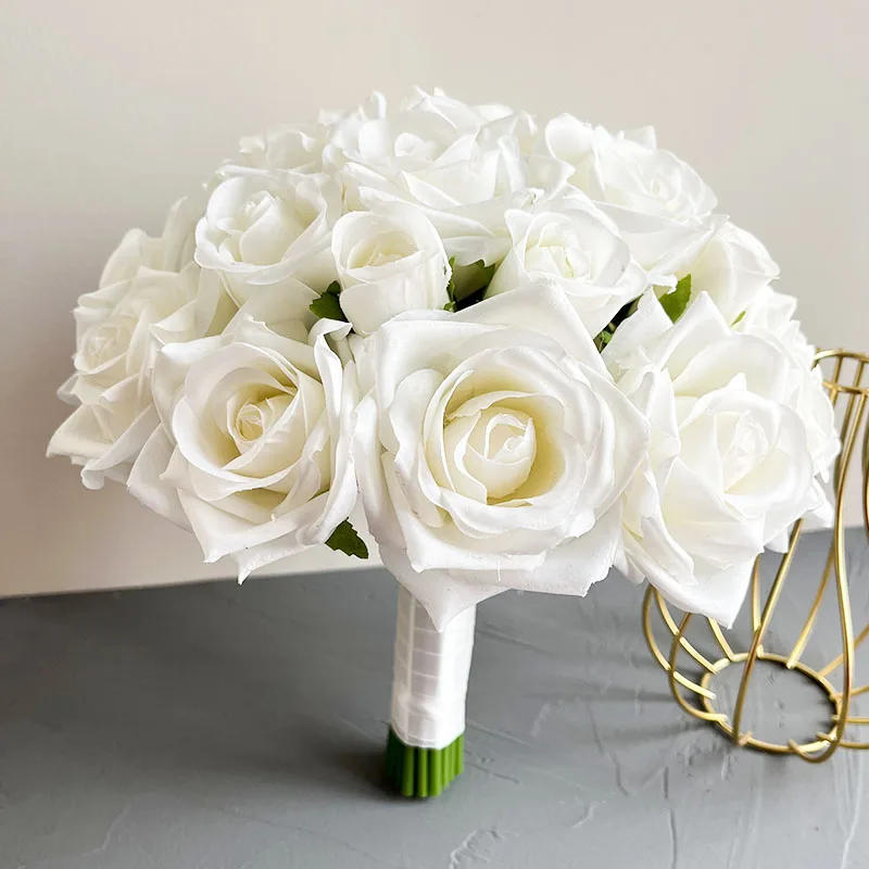 Bride Bridesmaids Bouquet Wedding Flowers Accessories Boutonniere Men White Silk Roses Artificial Bridal Bouquet Centrepiece