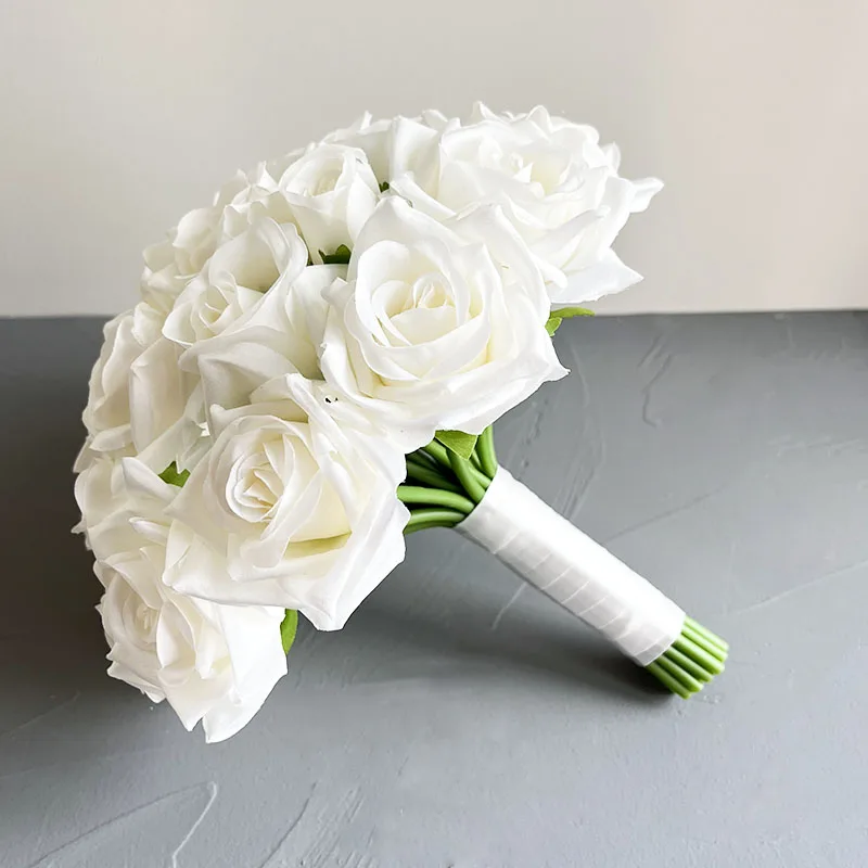 Bride Bridesmaids Bouquet Wedding Flowers Accessories Boutonniere Men White Silk Roses Artificial Bridal Bouquet Centrepiece
