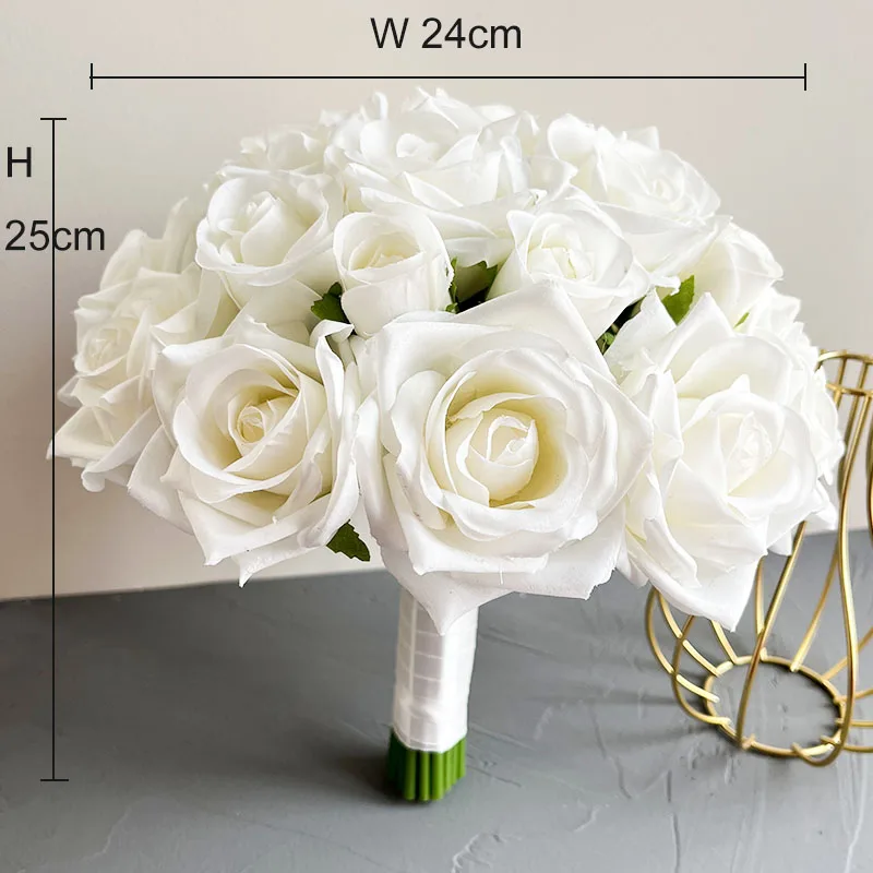 Bride Bridesmaids Bouquet Wedding Flowers Accessories Boutonniere Men White Silk Roses Artificial Bridal Bouquet Centrepiece