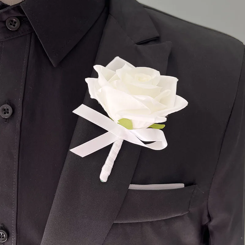 Bride Bridesmaids Bouquet Wedding Flowers Accessories Boutonniere Men White Silk Roses Artificial Bridal Bouquet Centrepiece