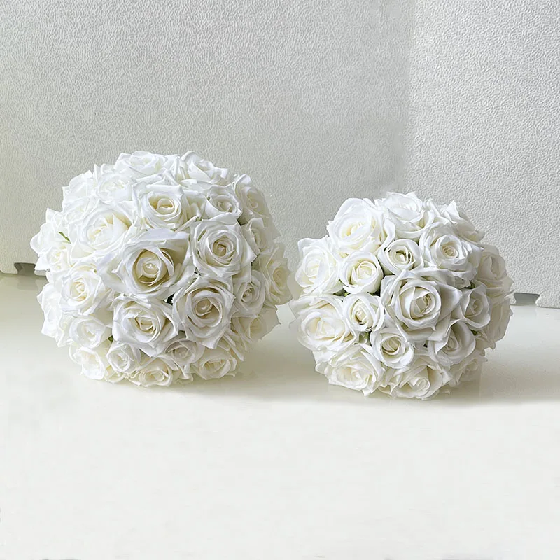 Bride Bridesmaids Bouquet Wedding Flowers Accessories Boutonniere Men White Silk Roses Artificial Bridal Bouquet Centrepiece