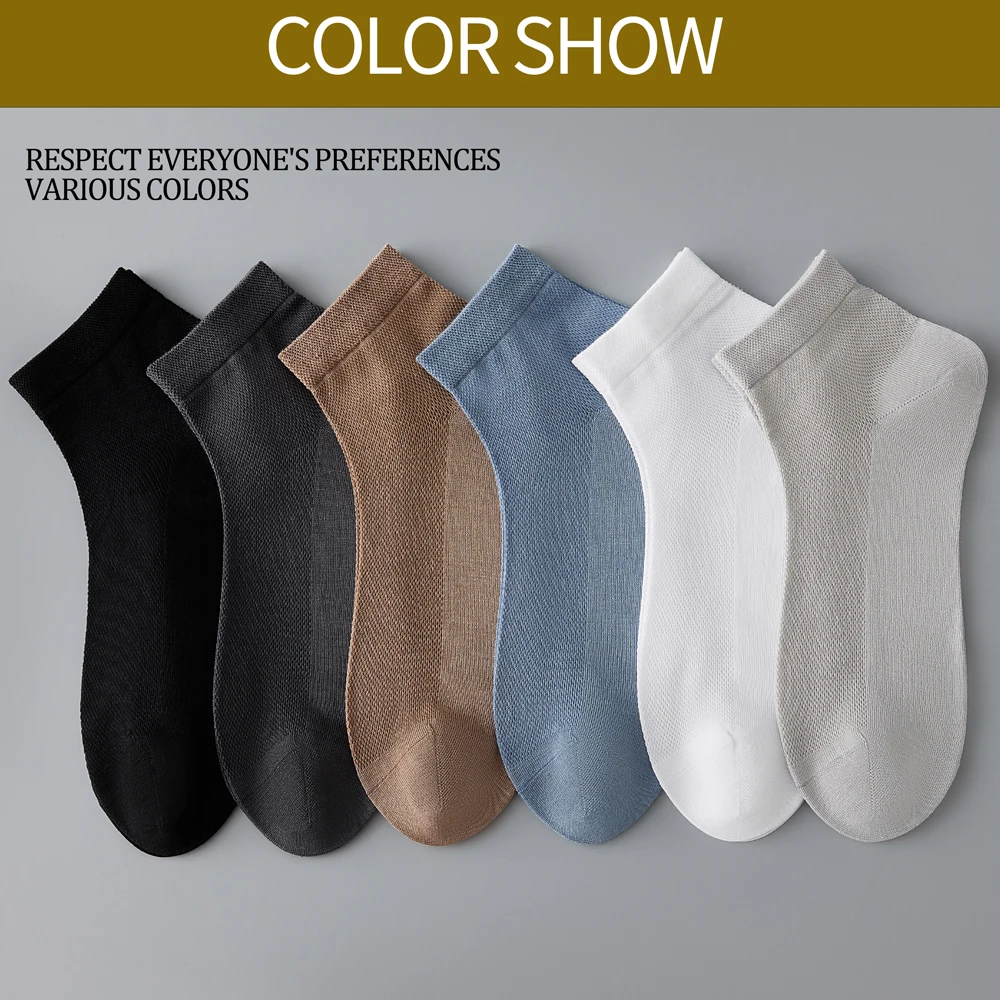 Men's Mulberry Silk & Modal Blend Mid-Calf Socks - Summer Breathable Mesh, Antibacterial Anti-Odor, Thin Black Business Socks