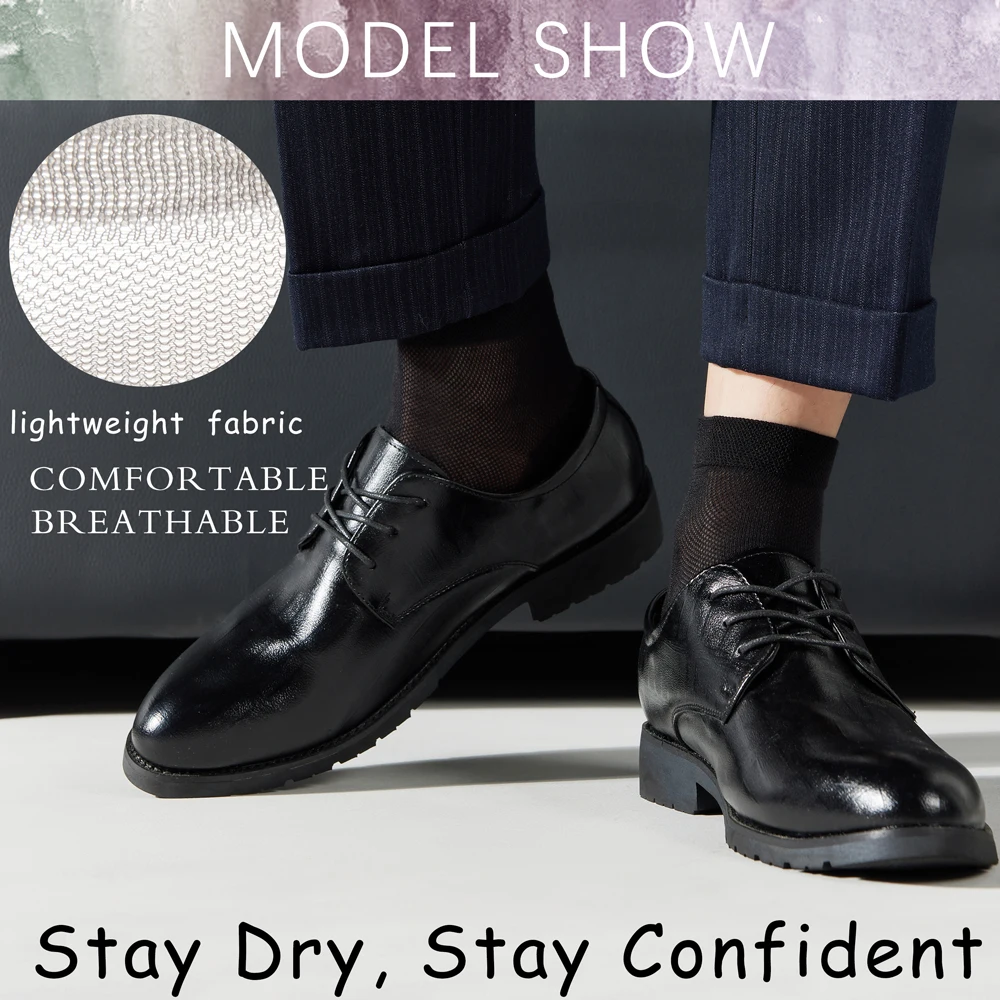Men's Mulberry Silk & Modal Blend Mid-Calf Socks - Summer Breathable Mesh, Antibacterial Anti-Odor, Thin Black Business Socks