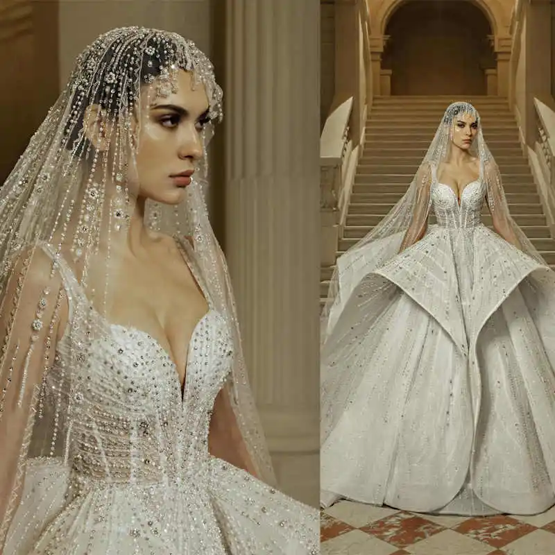 Cathedral Veil No Hair Comb Wedding Veils One Layer Tulle 3D Crystal Lace Tulle White Ivory Bridal Veil Custom Made Veil
