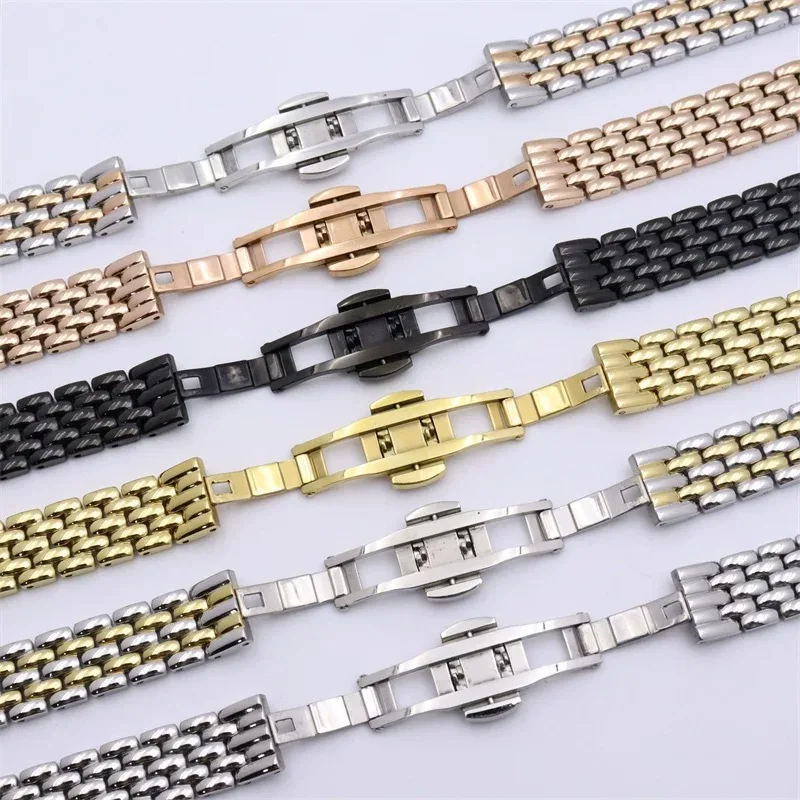 10mm 12mm 14mm 16mm Stainless Steel Strap Watchband Women Silver Gold Black Rose Gold Bracelet Suitable for Any Brand