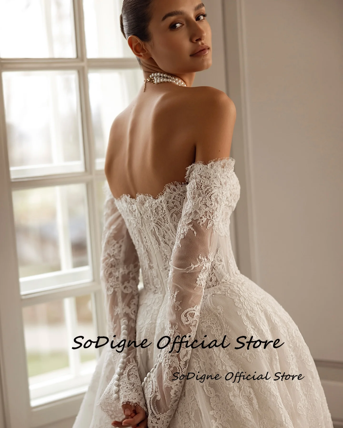 SoDigne A-line Lace Wedding Dresses Sweetheart Long Sleeves Bride Dress Long Wedding Gown Vestidos De Novia 2026 Customized