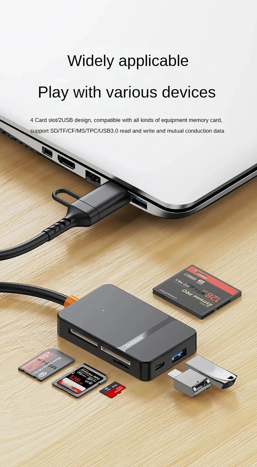 USB C 8-in-1 Card Reader Multi-functional Card Reader Support SD/TF/CF/MS Card Read 5Gbps Write Read U Disk Flash Card Adapter