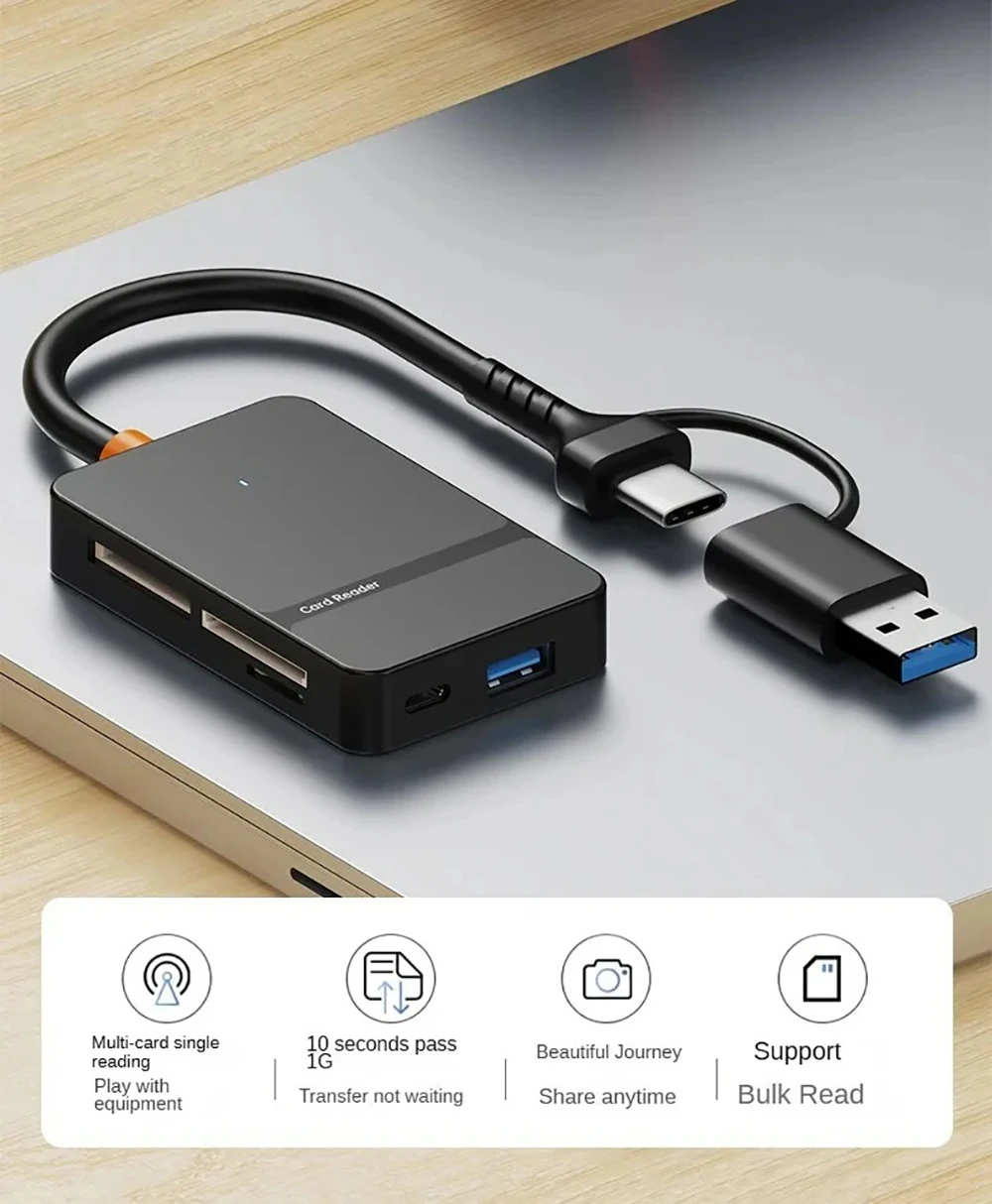 USB C 8-in-1 Card Reader Multi-functional Card Reader Support SD/TF/CF/MS Card Read 5Gbps Write Read U Disk Flash Card Adapter
