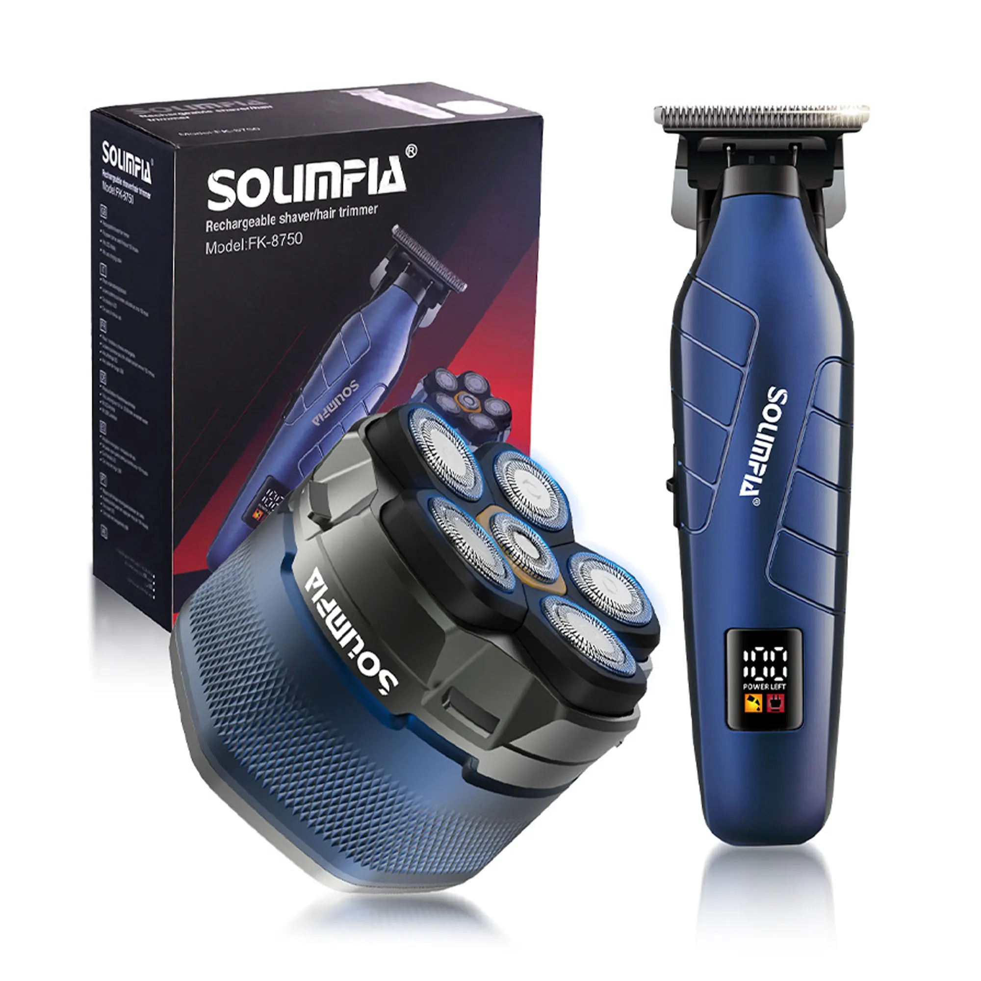 Solimpia Electric Shaver 6 Blade for Men Portable Magnetic Charging Bald Head Trimmer Multi-Functional Shaving Machine 2-pcs Set