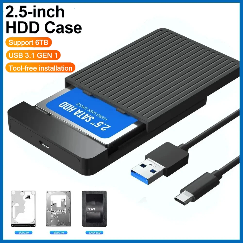 2.5 Inch SSD Case External Hard Disk Drive Adapter SATA HDD Enclosure USB C 3.1 6Gbps For PC MacBook Laptop HD Disk Storage Box