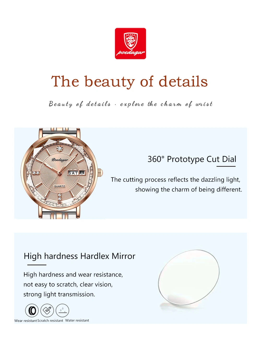 POEDAGAR Top Luxury Brand Woman Watch Waterproof Date Week Elegant Ladies Wristwatch High Quality Fashion Quartz Women's Watches