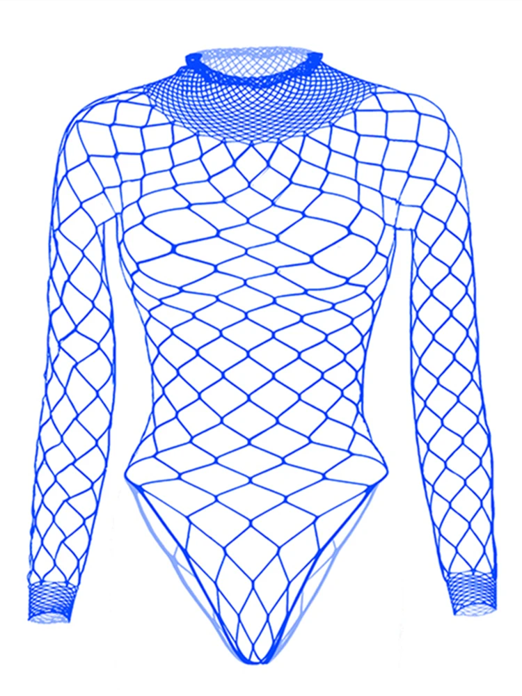 Hollow Out Black Sexy Bodysuits Fishnet Clubwear Long Sleeves Outfits Fashion Slim Chic Summer Y2K Clothes Basic Tights