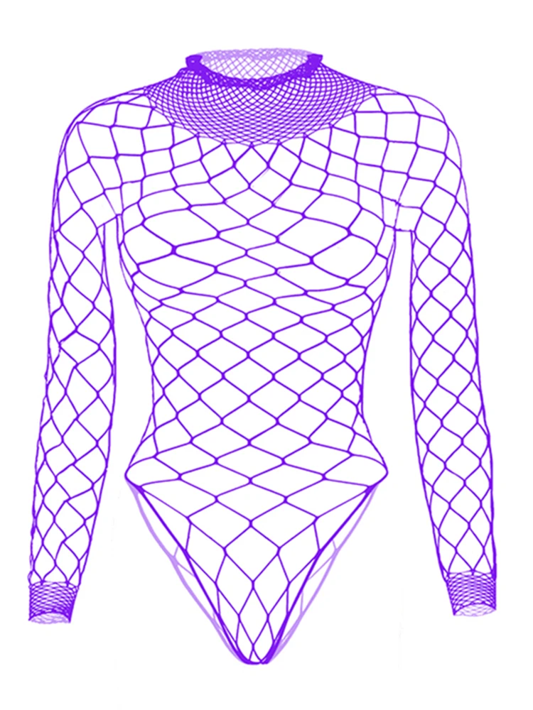 Hollow Out Black Sexy Bodysuits Fishnet Clubwear Long Sleeves Outfits Fashion Slim Chic Summer Y2K Clothes Basic Tights