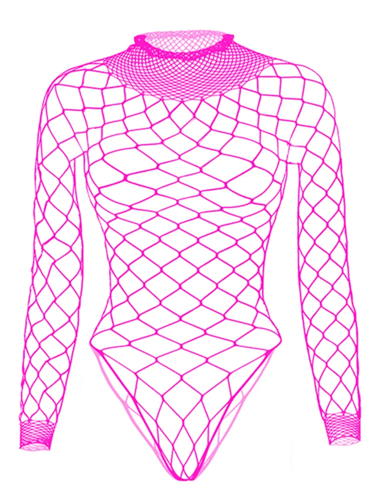 Hollow Out Black Sexy Bodysuits Fishnet Clubwear Long Sleeves Outfits Fashion Slim Chic Summer Y2K Clothes Basic Tights