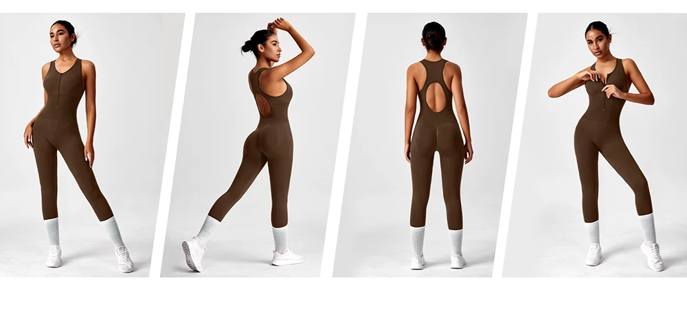 Seamless Peach Booty One-Piece Yoga Bodysuit - V-Back Tummy Control Gym Outfit for Women - Sexy Workout Jumpsuit Fitness Bodycon