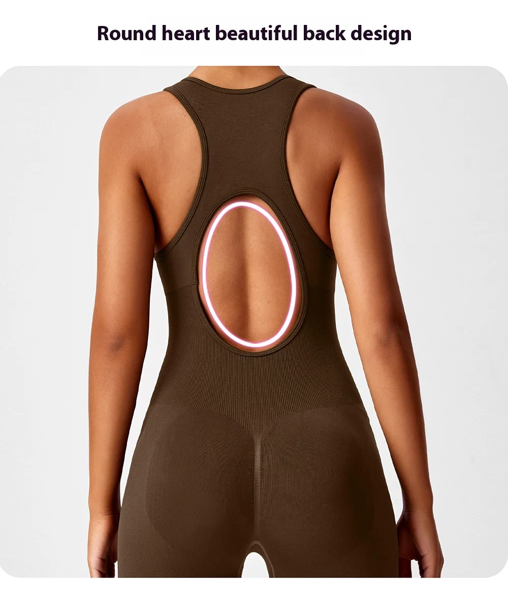 Seamless Peach Booty One-Piece Yoga Bodysuit - V-Back Tummy Control Gym Outfit for Women - Sexy Workout Jumpsuit Fitness Bodycon