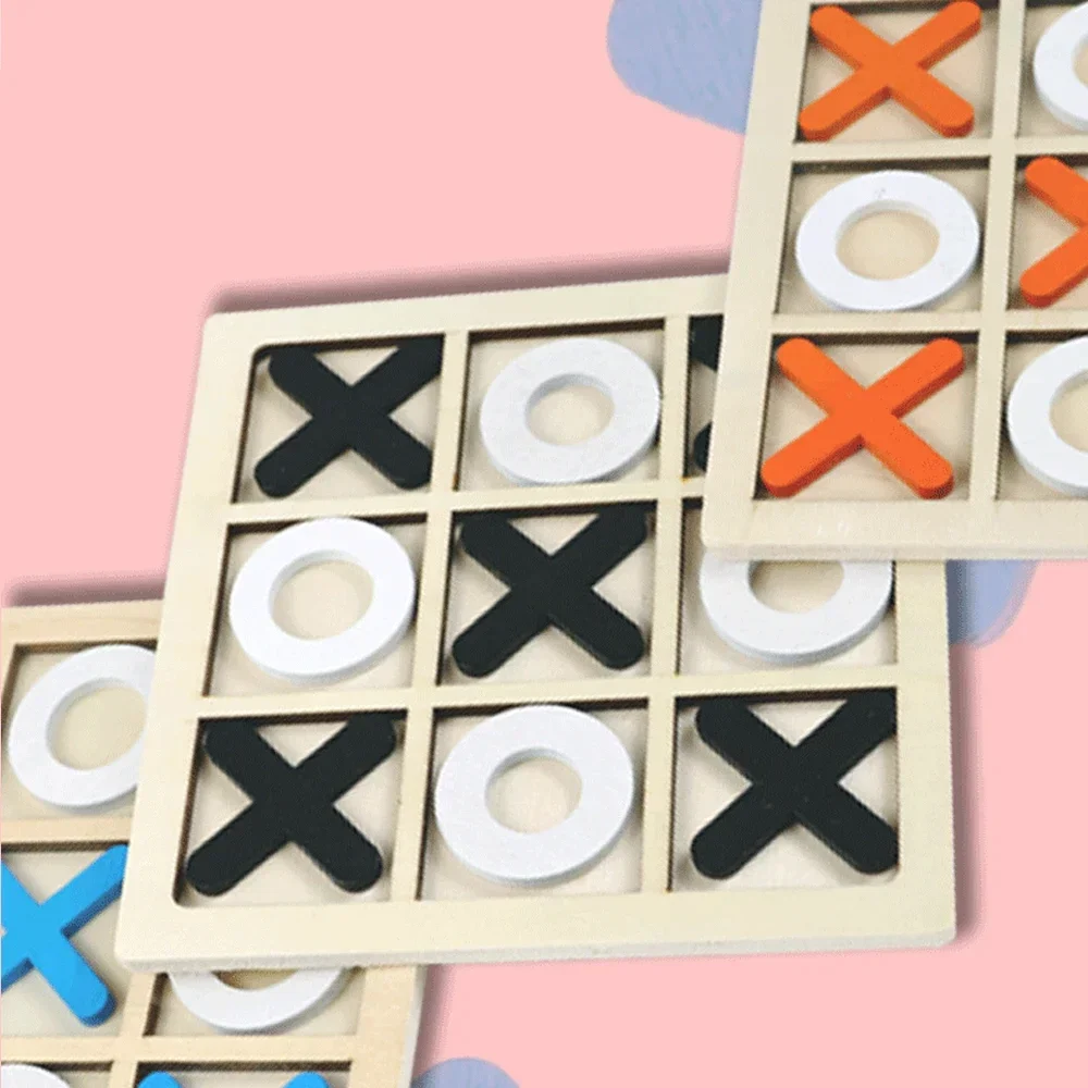 Wooden XO Tic Tac Toe Game Mini Chess Board Interaction Puzzle Training Montessori Educational Toys Gift for Kids Boy Girl