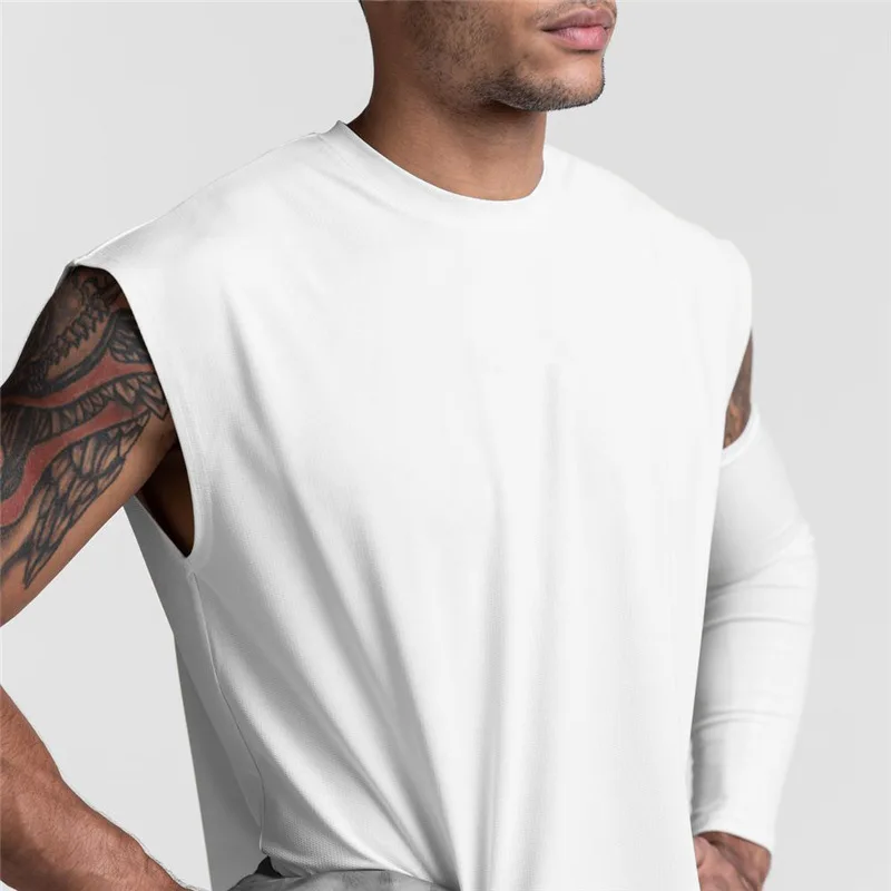 Summer New Gym Vest Men Broad Shoulder Sleeveless Sports Tank Top Quick-dry Cotton Fitness T-shirt Running Tank Top Men Tops