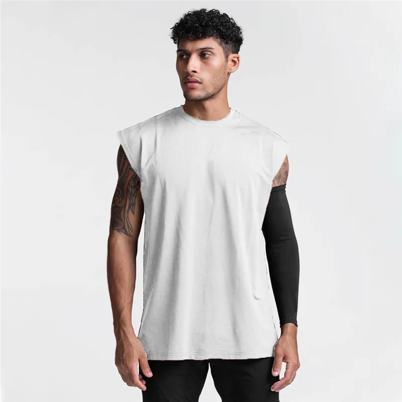 Summer New Gym Vest Men Broad Shoulder Sleeveless Sports Tank Top Quick-dry Cotton Fitness T-shirt Running Tank Top Men Tops