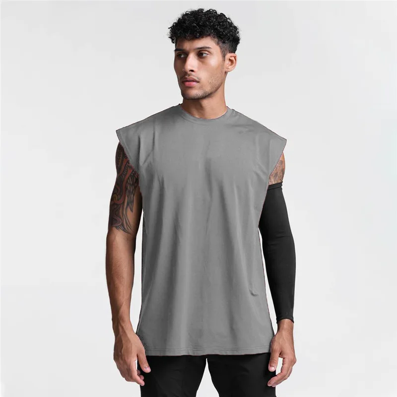 Summer New Gym Vest Men Broad Shoulder Sleeveless Sports Tank Top Quick-dry Cotton Fitness T-shirt Running Tank Top Men Tops