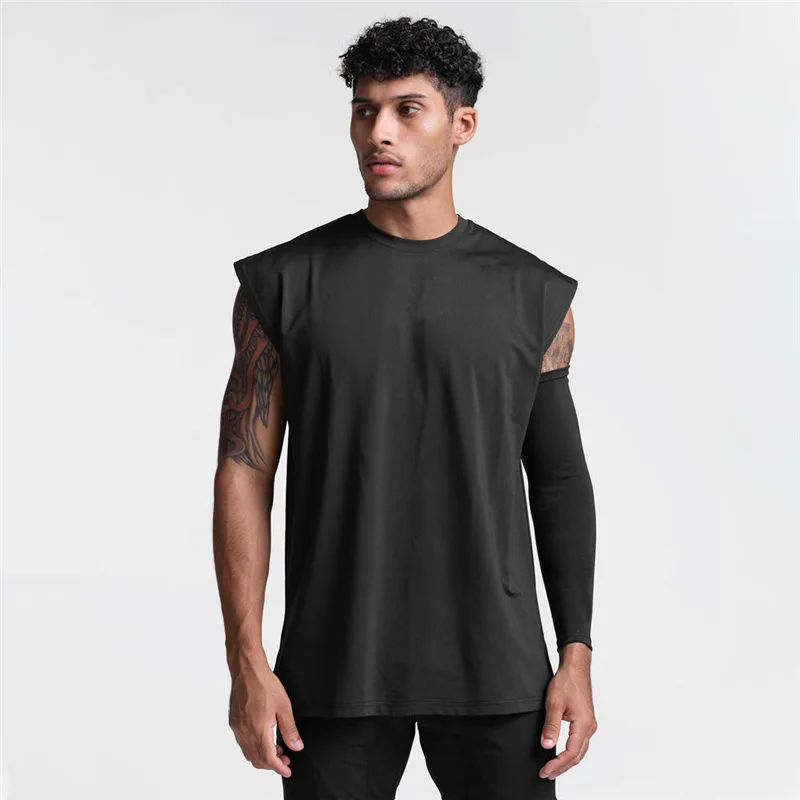 Summer New Gym Vest Men Broad Shoulder Sleeveless Sports Tank Top Quick-dry Cotton Fitness T-shirt Running Tank Top Men Tops