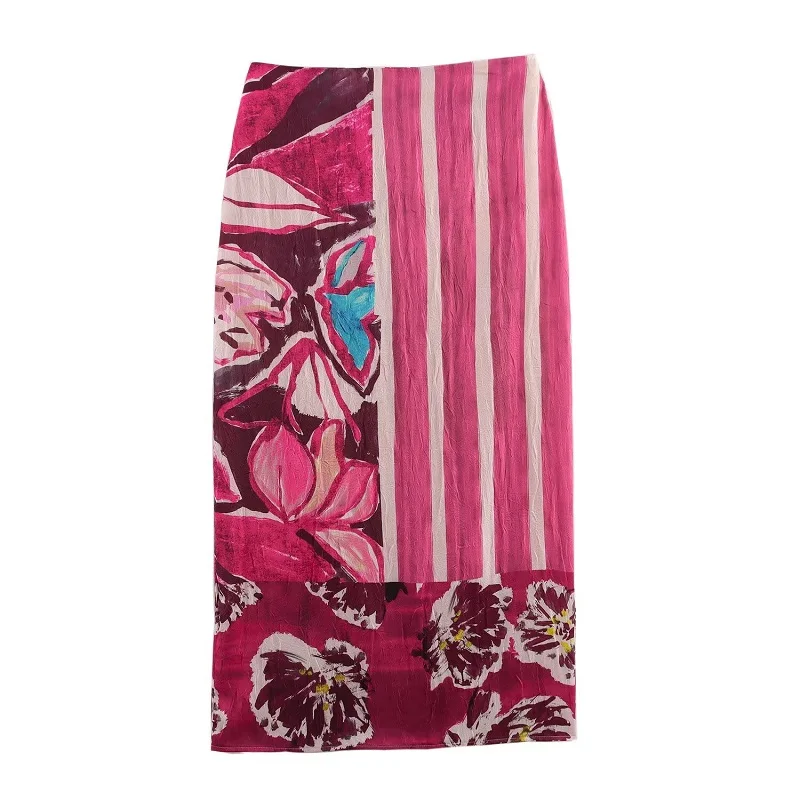 MUJER Print Satin Long Skirts for Women High Waist Midi Skirt Woman Summer Straight Women's Skirt Cylinder Vintage Woman Skirt