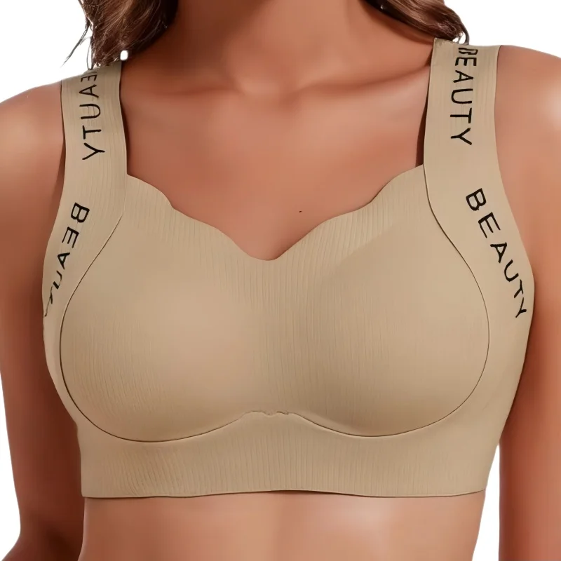 Ribbed Bras Wireless Bra Women Seamless Underwear Plus Size Wave Neckline Wide Strap Letter Print Support Sexy Lingerie M-3XL
