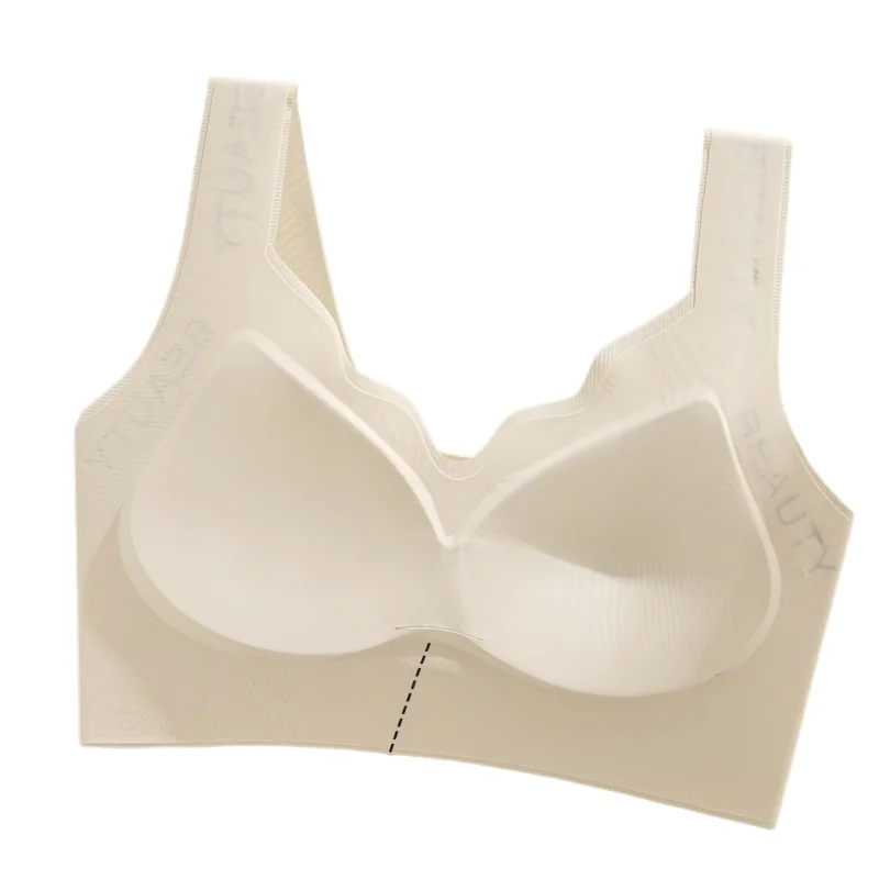 Ribbed Bras Wireless Bra Women Seamless Underwear Plus Size Wave Neckline Wide Strap Letter Print Support Sexy Lingerie M-3XL