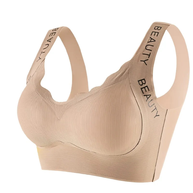 Ribbed Bras Wireless Bra Women Seamless Underwear Plus Size Wave Neckline Wide Strap Letter Print Support Sexy Lingerie M-3XL