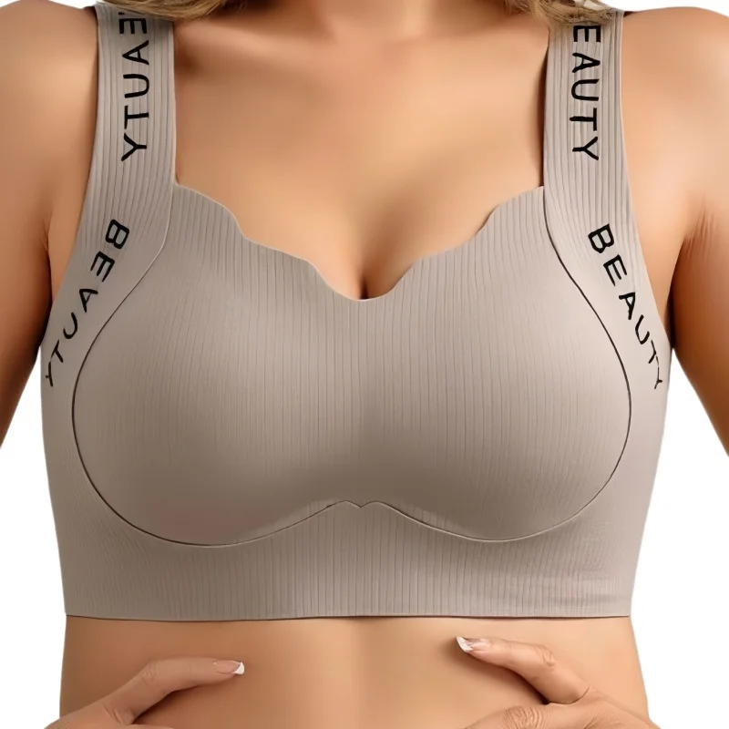 Ribbed Bras Wireless Bra Women Seamless Underwear Plus Size Wave Neckline Wide Strap Letter Print Support Sexy Lingerie M-3XL