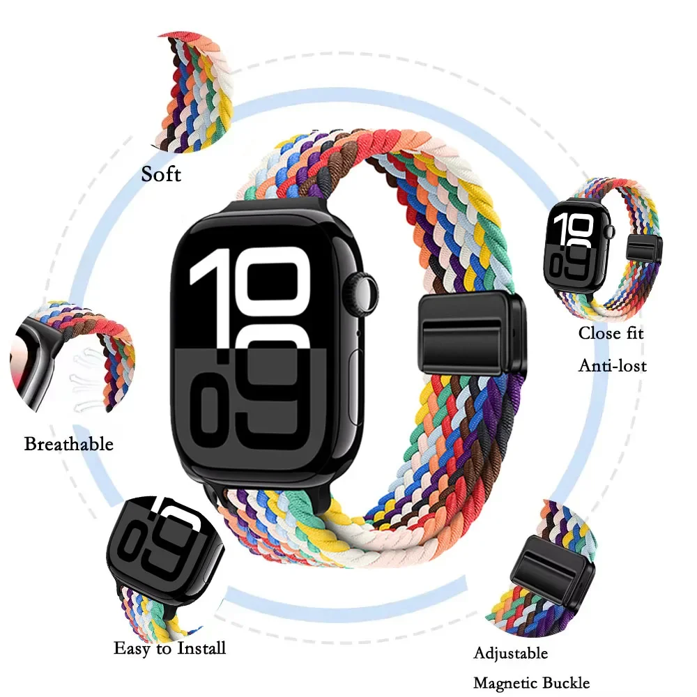 Slim Braided Loop Nylon Strap For Apple Watch 11 10 46/42mm Ultra 3 49mm Bracelet iWatch 9 8 7 6 5 4 SE 45mm 41mm 40mm 44mm Band