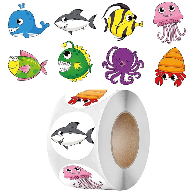 500pcs Cute Cartoon Sea Fish Stickers For Kids Children Reward Label Encouragement Scrapbooking Decoration Stationery Sticker