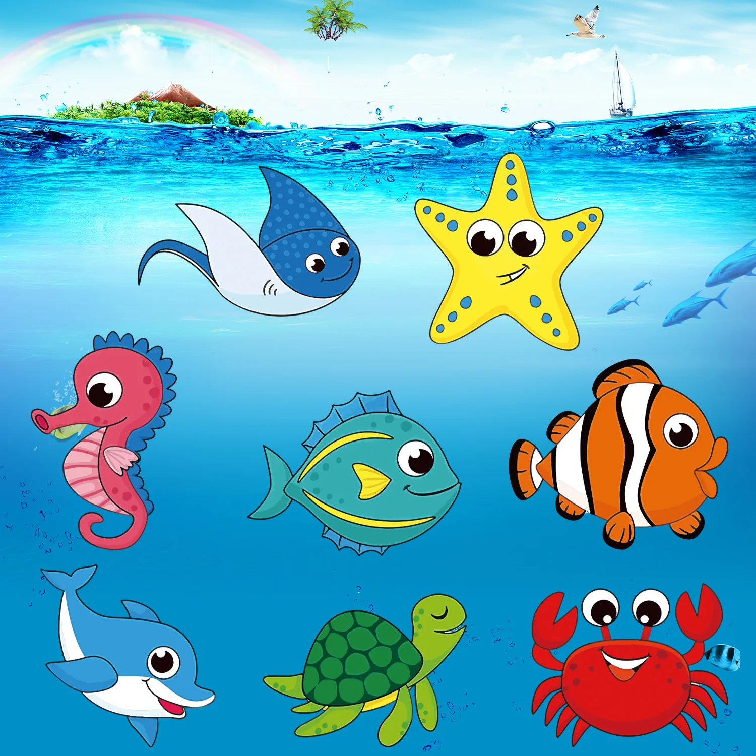 500pcs Cute Cartoon Sea Fish Stickers For Kids Children Reward Label Encouragement Scrapbooking Decoration Stationery Sticker