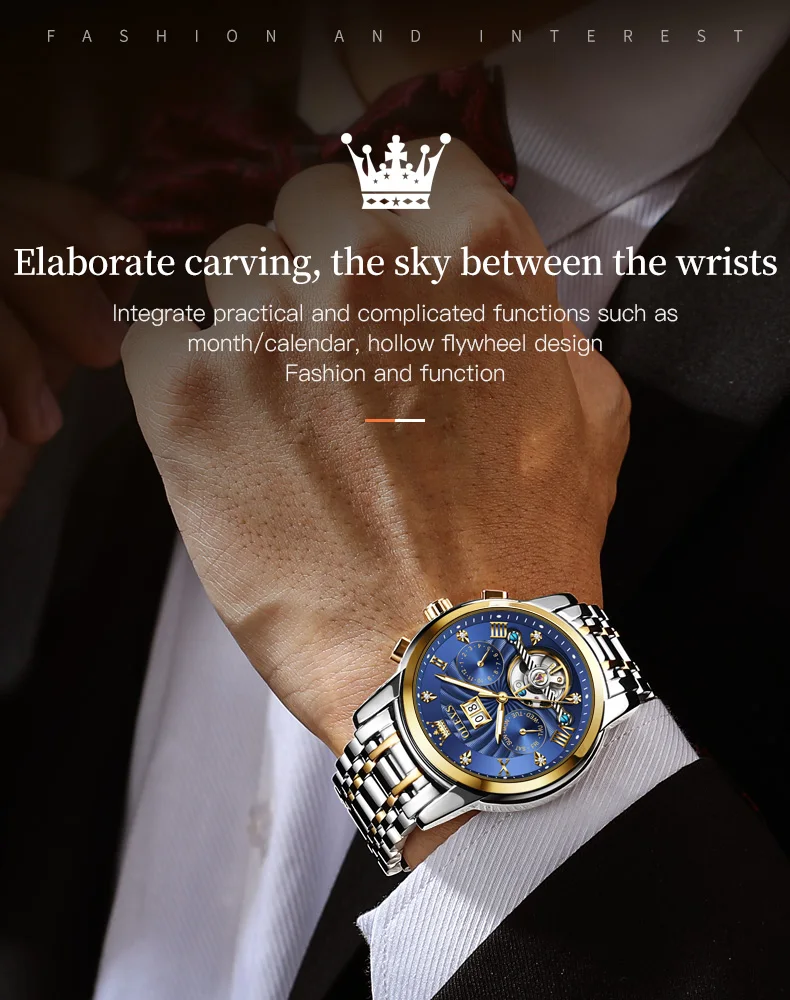 OLEVS 9910 Mens Watch Original Luxury Tourbillon Automatic Mechanical Watche Waterproof Luminous Day-Date Watch With Box Reloj