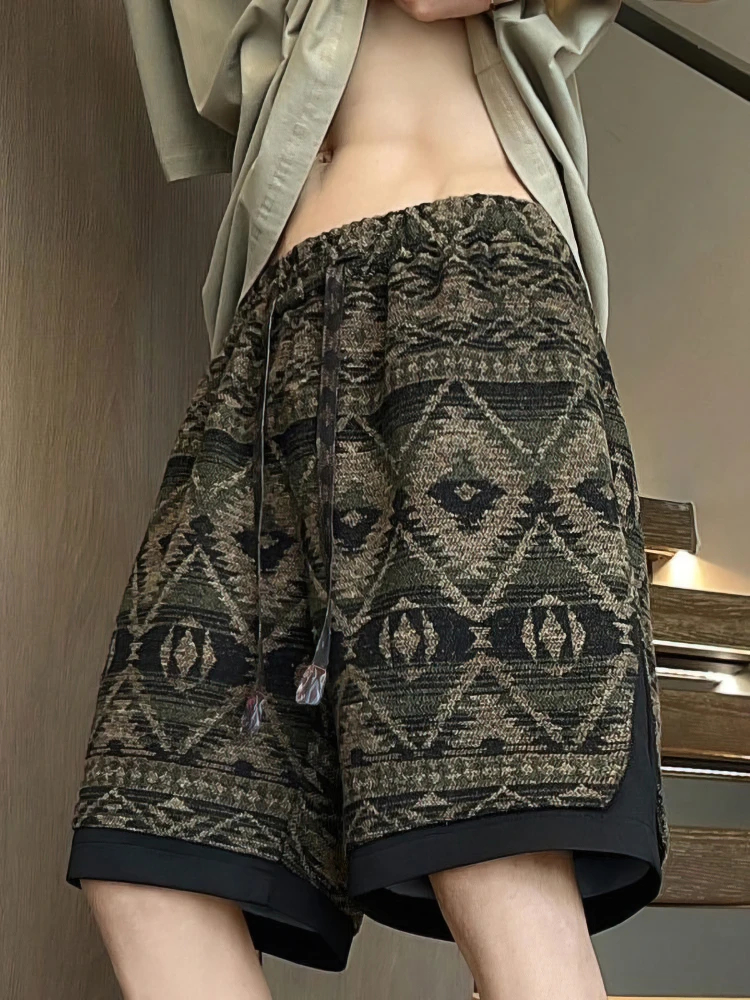 Y2k Vintage Ethnic Summer Beach Shorts Men Baggy Wide leg Casual Capris Pants Male Sport Oversize Running Shorts 2025