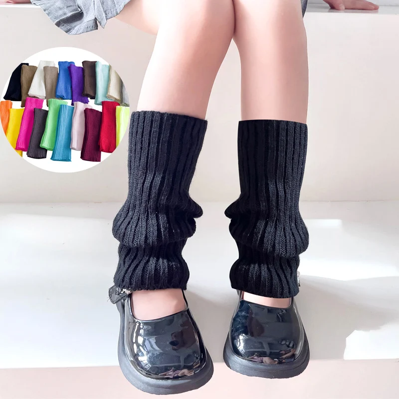 1 Pair Candy Color Children Leg Warmers Korean Sweet Kids Knitted Foot Cover Girls Lolita Style Solid Warm Elastic Tube Socks