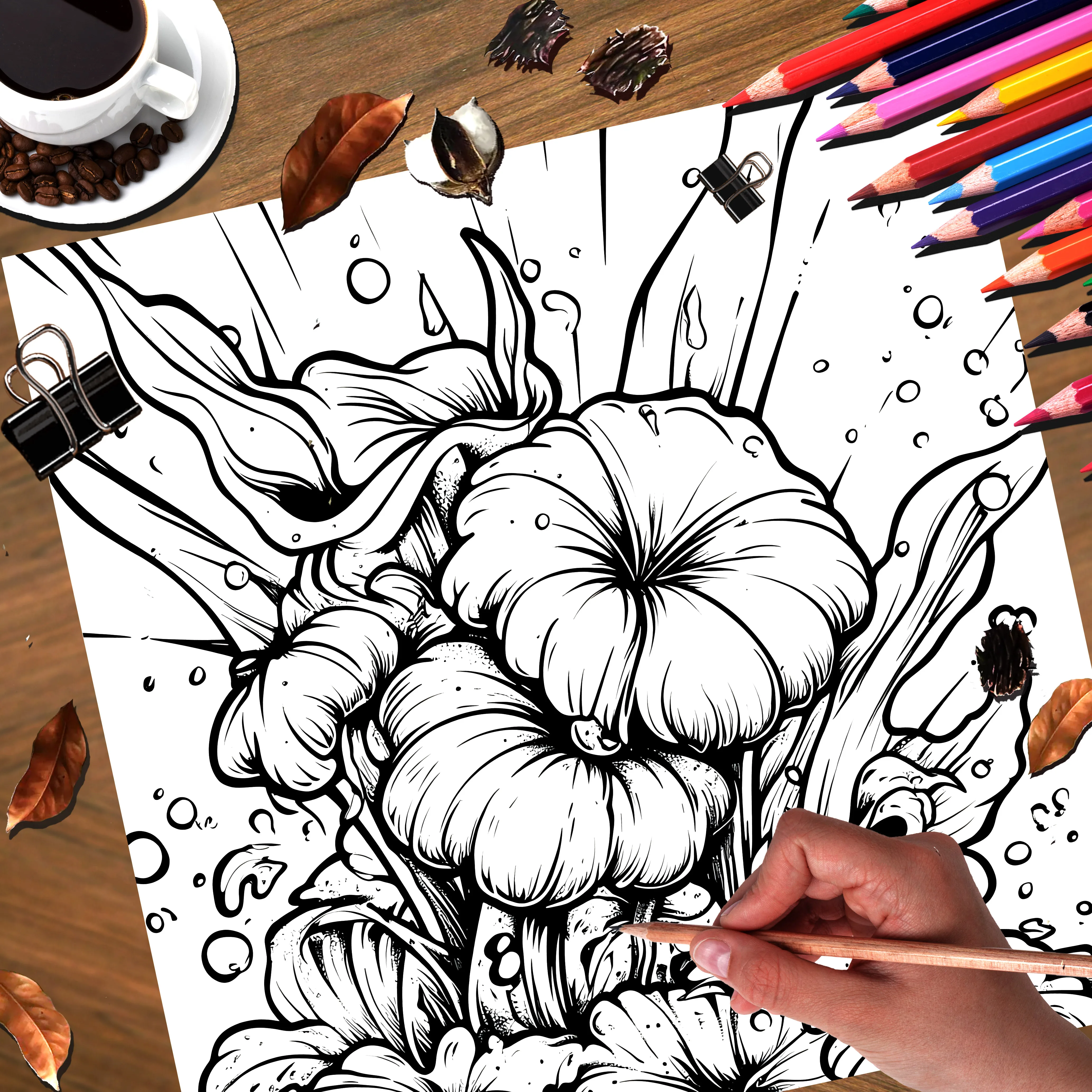 BOTANICAL GHOST Style Adult Coloring Book 20 Pages Elegant Pattern Drawing Book, Leisure Time Stress Relieving Art Painting Gift