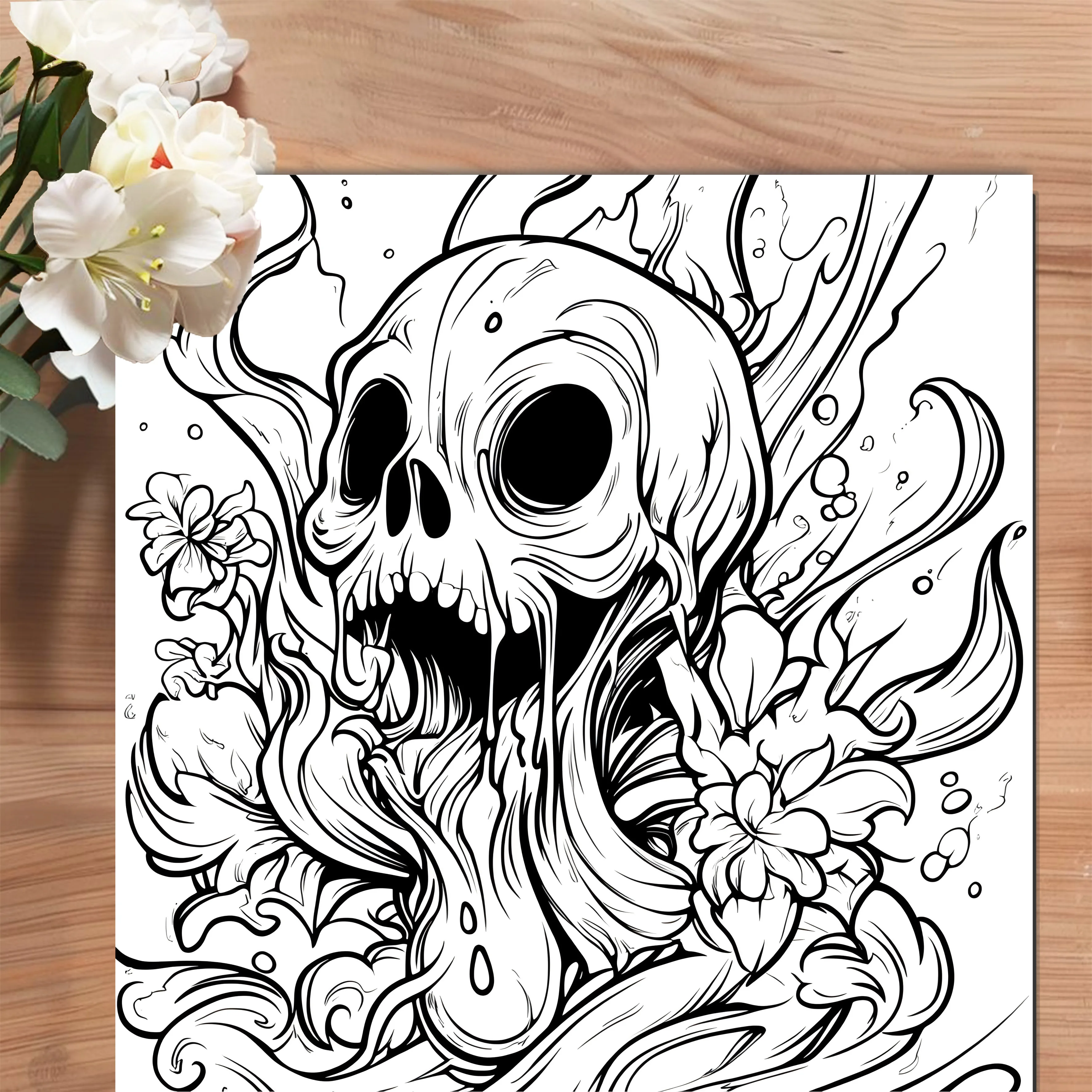 BOTANICAL GHOST Style Adult Coloring Book 20 Pages Elegant Pattern Drawing Book, Leisure Time Stress Relieving Art Painting Gift