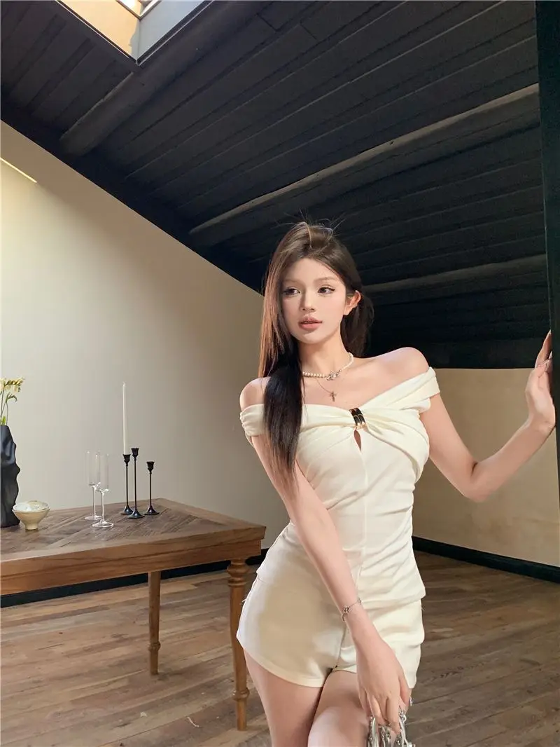 Summer Solid Color Sexy Off Shoulder Tops Lace Up Sleeveless T-Shirt Casual Slim Top Black Short Sleeve Wome