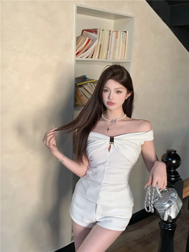 Summer Solid Color Sexy Off Shoulder Tops Lace Up Sleeveless T-Shirt Casual Slim Top Black Short Sleeve Wome
