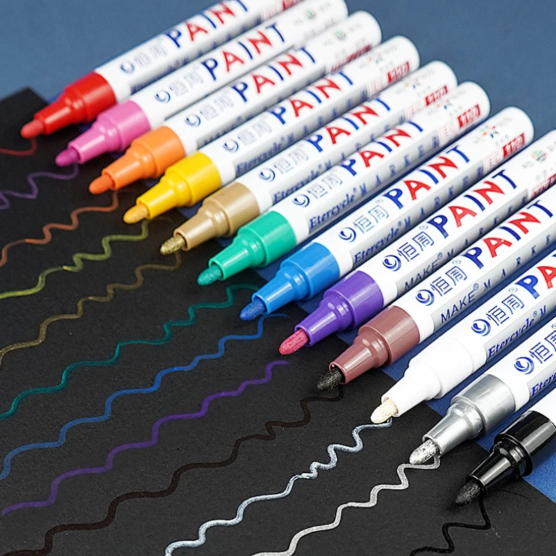 1Pc Colors Permanent Waterproof Marker Car Touch Up Paint Pen Tire Tread Rock Mark Glass CD Tool Artist Paintbrush Office Supply