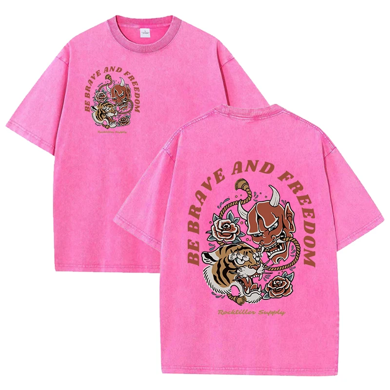 Tigers Est 1985 Sport Print Washed Women T-Shirt Summer Casual Retro T Shirts Snow Wash Tee Top Loose Unisex Retro Streetwear